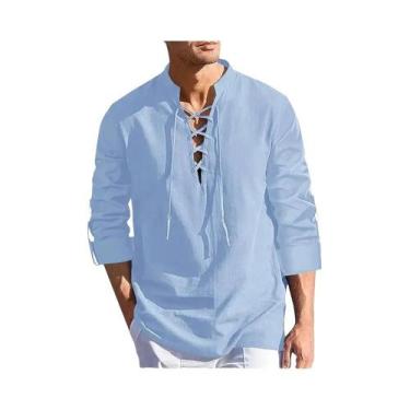 Imagem de Camisas Masculinas De Manga Longa Em Algodão E Linho Estilo Pirata Hen