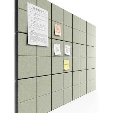 Imagem de Bumusty Quadro de cortiça grande alternativo - 47 x 35 azulejos de quadro de avisos de feltro, com 30 pinos, 70 abas adesivas, 12 painéis de parede de ripas, quadros de cortiça para escritório placa