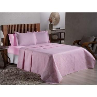 Imagem de Kit Cobre Leito Casal 4 Peças + Jogo de Lençol Padrão – Promoção em Poliéster Toque Macio(Rosa Claro)