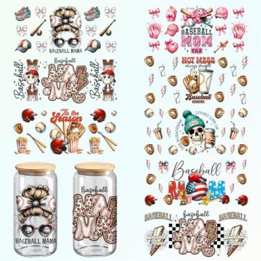 Imagem de Adesivos para copos DTF com tema de beisebol, design de beisebol UV pacote com 8 para copos de 473 ml, artesanato em vidro e madeira, 28 x 5 polegadas (226)