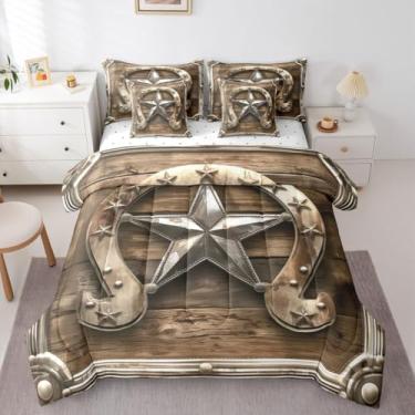 Imagem de Feelyou Conjunto de edredom Queen com estampa de estrela do oeste do Texas, para crianças, meninos, meninas, fazenda, boêmio, ocidental, 7 peças, vintage, campo, decoração de quarto, microfibra leve e