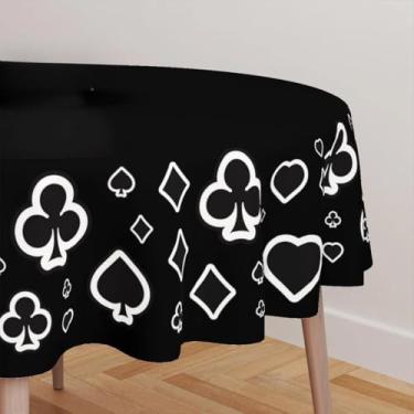 Imagem de Toalha de Mesa para Jogos – Redonda 1,40 m ou Quadrada 135×135 cm | Tema Baralho e Pôquer | Poliéster Resistente | Ideal para Lazer e Entretenimento (Naipes Preto, Redonda)
