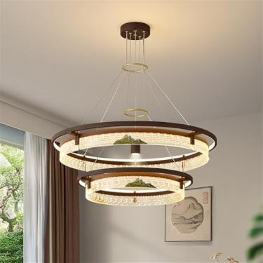 Imagem de OUFULA Luminária Ppendente Moderna em Formato de Anel Retro Criatividade Sala de Estar Restaurante Quarto Villa Hotel Café Bar Casa de Chá Escadas Candelabro (H D60 + 80CM 2 anéis)