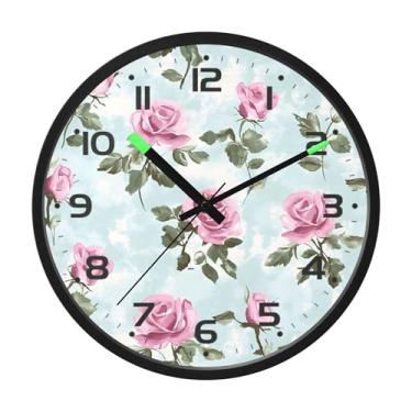 Imagem de SEHANY Relógio de parede de rosas para dia dos namorados, silencioso, sem tique-taque, operado por bateria, controle de som, luz noturna, relógios de parede para sala de estar, cozinha, quarto