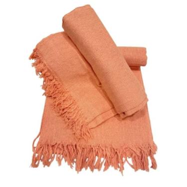 Imagem de Manta para Sofá Decorativa 2,10x1,20m em Algodão – Protetora para Sala 2 ou 3 Lugares(Salmão)