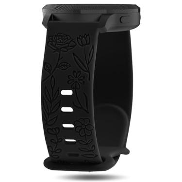 Imagem de Inhosper Pulseiras com gravação floral compatível com Garmin Vivoactive 6/5/3/Venu/Venu Sq/Venu 2 Plus, pulseira de substituição de silicone macio de 18 mm para Garmin Forerunner 55/165/245/645
