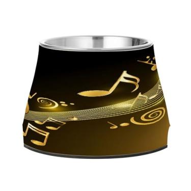 Imagem de CEBUGI Tigelas de aço inoxidável para cães e gatos, resistentes à ferrugem, removíveis, para cães e gatos, tigela elevada antiderrapante para alimentação de cães e gatos, notas douradas