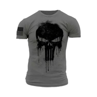 Imagem de Camiseta masculina de manga curta com estampa de caveira militar patri
