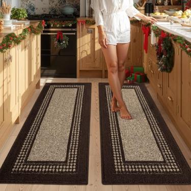 Imagem de Conjunto de tapetes de cozinha, tapetes de cozinha antiderrapantes para piso grosso resistente a manchas, tapete de corredor para corredores, entrada, lavanderia, lavável (51 x 122 cm + 51 x 122 cm