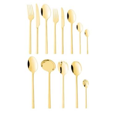 Imagem de WOLFF Faqueiro de Aço Inox Firenze Dourado 101 Peças Com Caixa Litografada - Jogos de Talheres - Mesa Posta - Utensílios de Cozinha, Enxoval, Casamento, Decoração