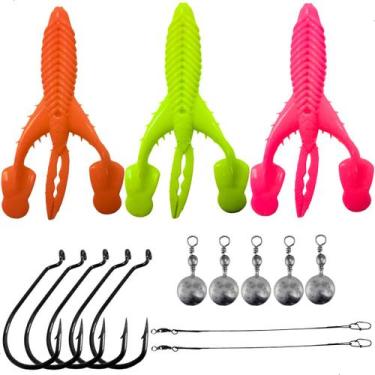 Imagem de Kit 3 Iscas Craw Padlle  + Anzol 4/0 + Chicote+ Down Shot 10 - MATADEI