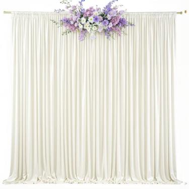 Imagem de Cortinas de fundo fotográficas de 3 m x 2,4 m, marfim, sem rugas, tecido de poliéster para casamento, chá de bebê, festa de aniversário, decoração de fundo (marfim, 2 painéis)