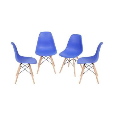 Imagem de Conjunto 4 Cadeiras Eames DKR Base Madeira OR Design Azul Escuro