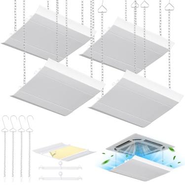 Imagem de Shimeyao Conjunto de 4 defletores de ventilação de ar ajustável quadrado defletor de ventilação CA para teto ar condicionado para-brisa acessório para condicionador central para-brisa (11,8 polegadas)