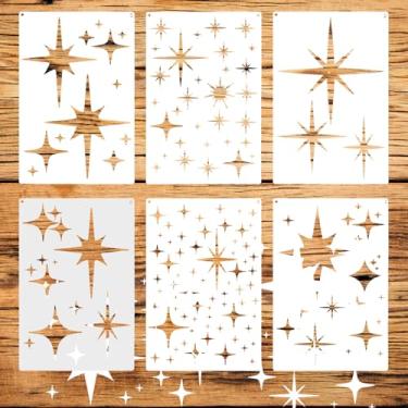 Imagem de Molain 6 peças de estênceis de estrela grandes para pintura, estênceis reutilizáveis de desenho de parede com modelo de estrela cintilante para paredes, madeira, tela, tecido, decoração de casa