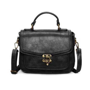Imagem de Bolsa feminina de couro PU vintage pequena tiracolo bolsa mensageiro alça superior com alça ajustável, Preto
