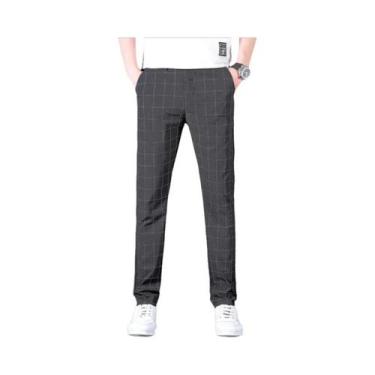Imagem de Calças Casuais Masculinas Slim Fit Com Elastano, Cintura Elástica, Clá