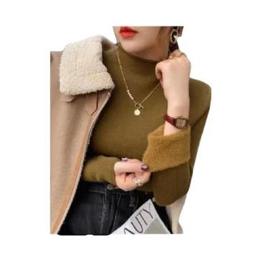 Imagem de Suéter Feminino Casual De Malha Macia Com Forro De Veludo Peludo Gross