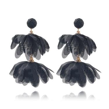 Imagem de XYAYOU Brincos pendentes de tecido de chiffon floral para mulheres, borla na moda, pétalas de flores, declaração, festa, casamento, boêmio, vintage, joia de praia, Medium, Acrílico, Sem pedra preciosa