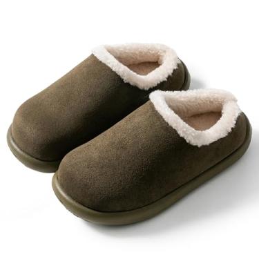 Imagem de Drecage Pantufas forradas de camurça sherpa para crianças, meninos e meninas, sapatos quentes de inverno para uso interno, antiderrapante e espuma viscoelástica, chinelos para crianças grandes e
