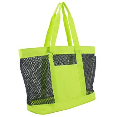 Imagem de Eastsport Bolsa de praia impermeável de malha para compras, férias, natação, família, viagens, essenciais, Índigo/amarelo neon, Large, Clássico