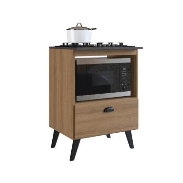 Imagem de Balcão para Cooktop 4 Bocas 1 Porta Basculante e Espaço para Forno Bogotá Marrom - Art In Móveis