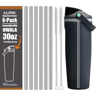 Imagem de ALINK Canudos de aço inoxidável para garrafa de água Owala FreeSip Sway, 850 g, pacote com 6 canudos de substituição de metal reutilizáveis apenas para tampa Owala Sway, com 2 escovas de canudo