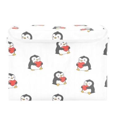 Imagem de Wassud Cestos de armazenamento dobráveis com tampas, pinguins fofos, cestos organizadores de tecido dobrável para armário, decoração sazonal de casa 40 x 30 x 30 cm