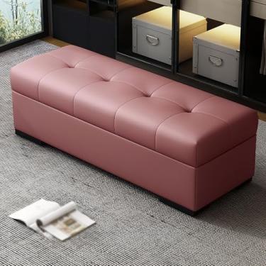 Imagem de Entryway Bench with Storage, Solid Wood Frame, PU Leather Upholstery, Sturdy Base, Concealed Storage, High-resilience Foam Filling, Suitable for Bedrooms(Pink,90 * 40 * 40cm/35 * 16 * 16in)