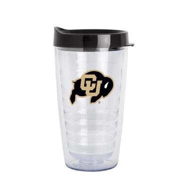 Imagem de Logo Brands NCAA Colorado Buffaloes Copo transparente de parede dupla de 473 ml – Serve na maioria dos porta-copos, feito nos EUA, tampa resistente a derramamentos, livre de BPA – ótimo para uso