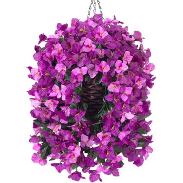 Imagem de Ivydale Cesta suspensa de flores artificiais buganvílias para decoração de primavera ao ar livre, 3 peças de flores de seda, plantas falsas, videiras longas parecem realmente resistentes a UV para