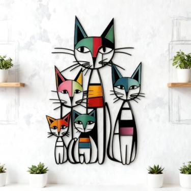 Imagem de O-FarFarm Arte de parede retrô gato - Escultura de ferro feita à mão decoração de parede de metal para sala de estar e escritório, presentes abstratos para amantes de gatos, esculturas de parede de