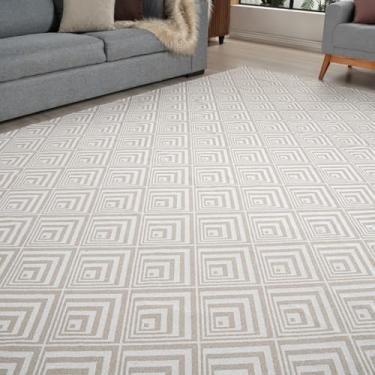 Imagem de Tapete Moderno Elegante 2.00m x 2.50m - Antiderrapante para Quarto, Sala e Escritório, Design Sofisticado para Decoração Interior (Losango Bege,1,00 X 1,35)