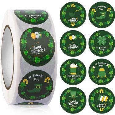 Imagem de 500 folhas/rolo de adesivos verdes trevo da sorte, caminhão e chapéu - etiquetas decorativas autoadesivas para presentes de festa do dia de São Patrício, decoração de sala de aula e projetos faça você