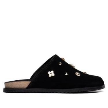 Imagem de Mule Feminino Moleca Flatform Camurça Aplicações Preto-Feminino