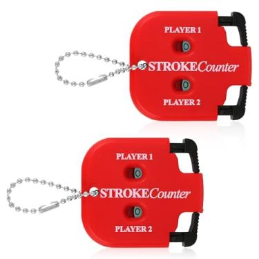 Imagem de 2 contadores de golpes de golfe, mini marcador de pontuação de golfe portátil para 2 jogadores com chaveiro para diferentes tipos de competições e jogos (vermelho)