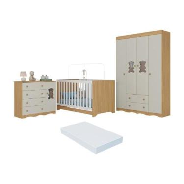 Imagem de Quarto De Bebê Completo Berço Americano 3 Em 1 Colchão Doçura Multimóv