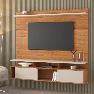 Imagem de Painel para TV Até 65 Polegadas Roma 2 Portas 2 Prateleiras Mel/Off Wh