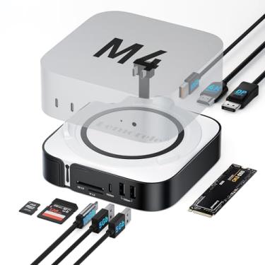 Imagem de Hub Mac mini M4 com gabinete SSD NVMe M.2, adaptador de monitor duplo para expansão de tela tripla, funciona de forma inteligente DP 1.4 e HDMI 2.0 4K a 60Hz, hub USB 3.2 de 4 portas 10 Gbps, leitor