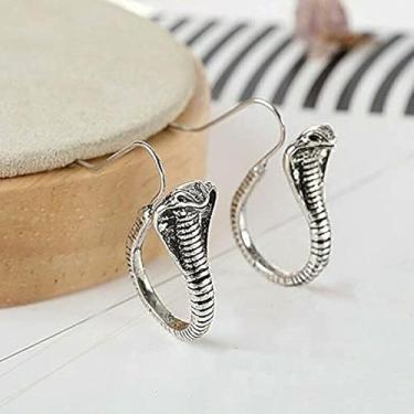 Imagem de Brincos de cobra King Cobra para mulheres, brincos de gancho punk boho, joias de animais exóticos, presente de cobra ousado, Large, Metal, não