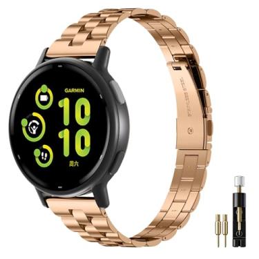 Imagem de Oanux Pulseiras finas de metal de 20 mm compatíveis com Garmin Vivoactive 6/5/3/3 Music/Venu Sq 2/Forerunner 55/165/245/645, pulseira de corrente fina elegante de aço inoxidável para mulheres e homens