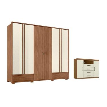 Imagem de Guarda Roupa +1cômoda Casal QC546 6 Portas de Bater 5 Gavetas MDF MDP com Cabideiro Pés...