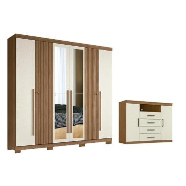 Imagem de Guarda Roupa Casal com Cômoda Qc349 6 Portas de Bater 4 Gavetas MDP e MDF com Espelho J...