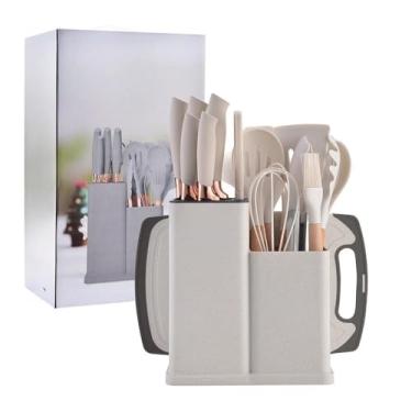 Imagem de Conjunto De Utensílios Facas Cozinha Jogo Completo Batedeira Colher Pegador(Branco)