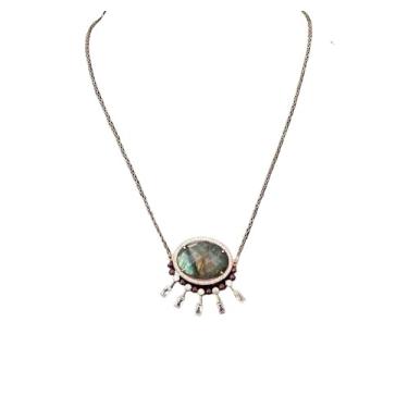 Imagem de DWBPGVUN Colar de corrente banhada a ouro com contas de granada labradorita facetada 2 x 30 mm