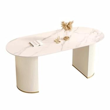 Imagem de ZXLPHA Mesa de jantar de ardósia mesa de jantar moderna minimalista mesa de jantar oval mesa de sala de estar casa mesa de festa amigo mesa de cozinha moderna, P: 120 x 80 x 75 cm