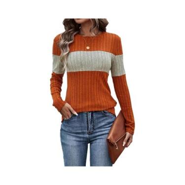 Imagem de Camiseta Feminina De Manga Longa Com Gola Redonda E Patchwork Em Cores