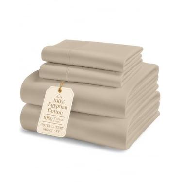 Imagem de LANE LINEN Lençóis de cama casal 100% algodão egípcio – 1000 fios, lavável na máquina, naturalmente, regula a temperatura, sustentável, sem fiapos, resistente ao desbotamento, conjunto de lençóis de