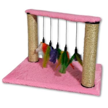 Imagem de Brinquedo Para Gatos Arranhador Poste Duplo Sisal Interativo(Rosa)