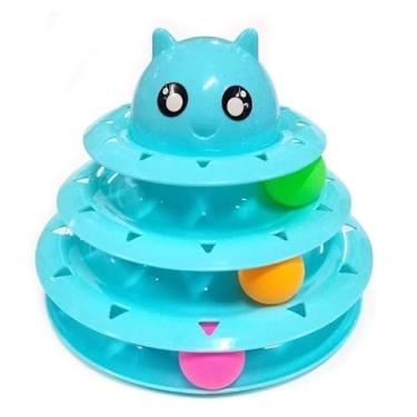 Imagem de Brinquedo Interativo Gatos Corre Torre De Bolinhas Gatinho 3 níveis (azul)